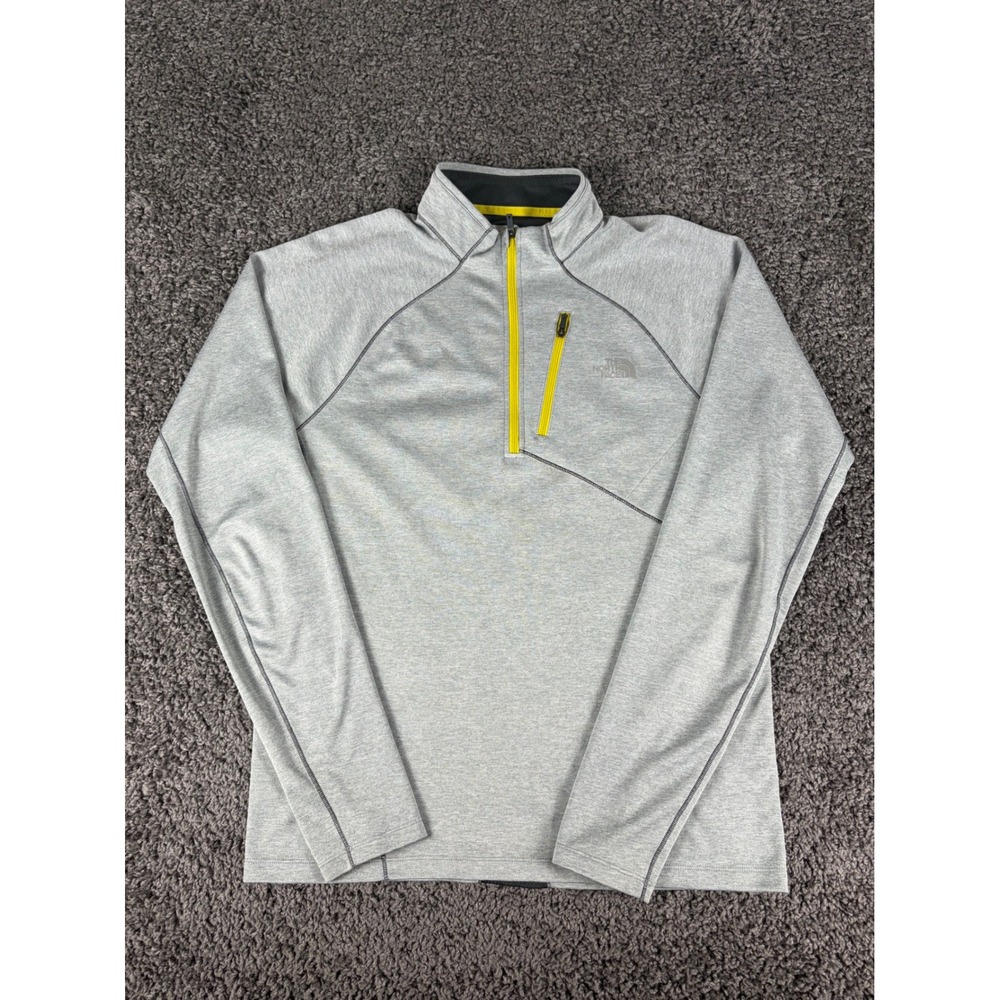 The North Face FlashDry Quarter Zip Pullover Grey Yellow Mens Large Running Top